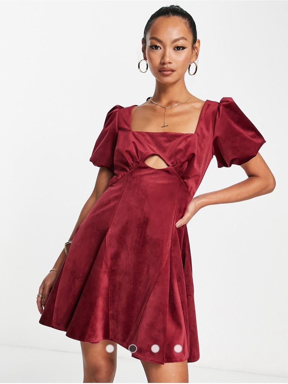 Asos Design Puff Sleeve Velvet Mini Dress w Godet Detail- Burgundy  Size 14